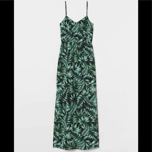 Crêped Maxi Dress Leaves Floral H&M Medium - Picture 5 of 5